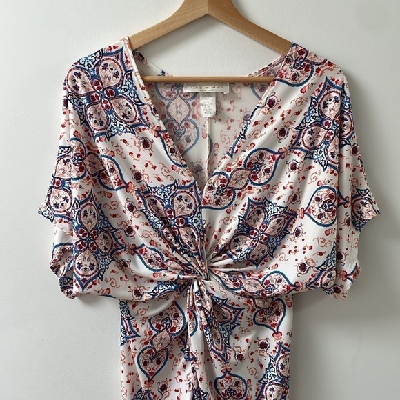 Love Kuza wrap jersey shortsleeve slit blue red red made in USA size S - Picture 10 of 13